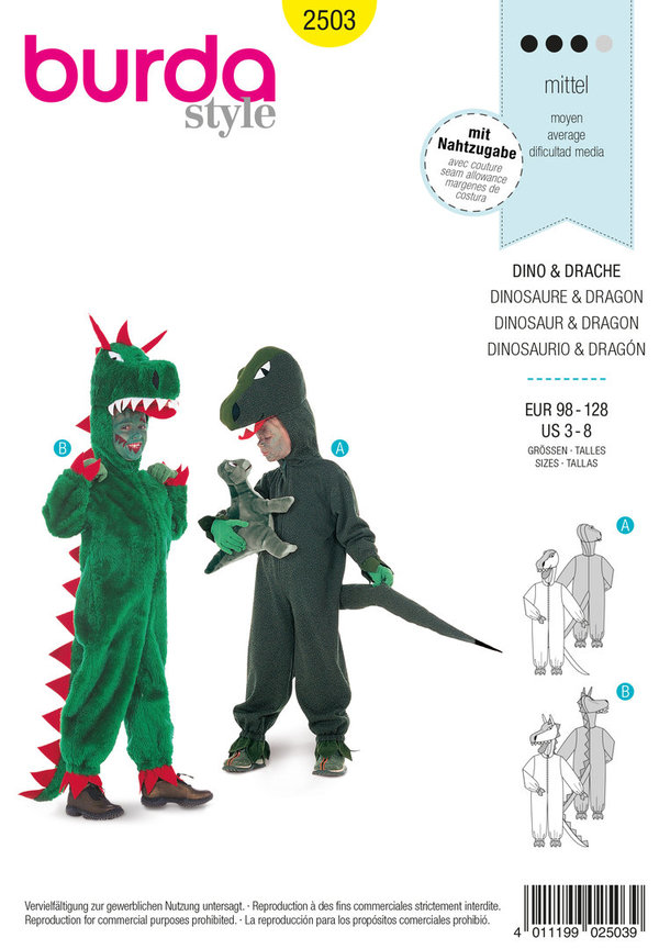 BURDA Schnittmuster Dino & Drache Kinder #2503