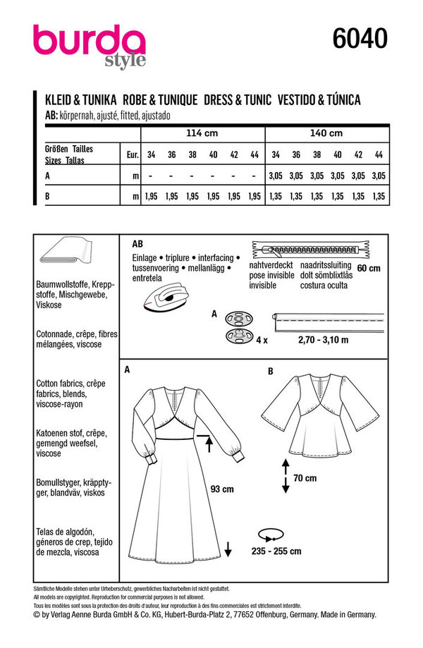 BURDA Schnittmuster Kleid & Tunika #6040