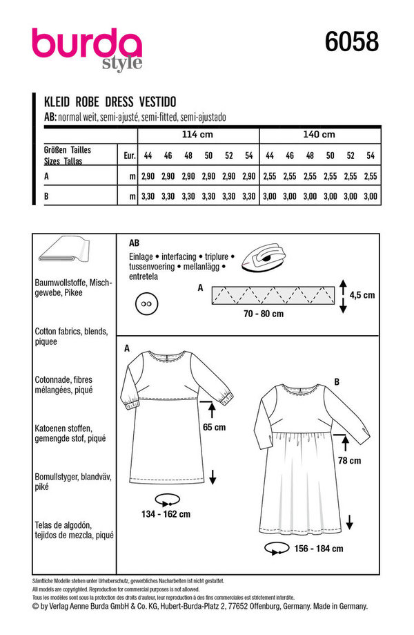 BURDA Schnittmuster Kleid #6058
