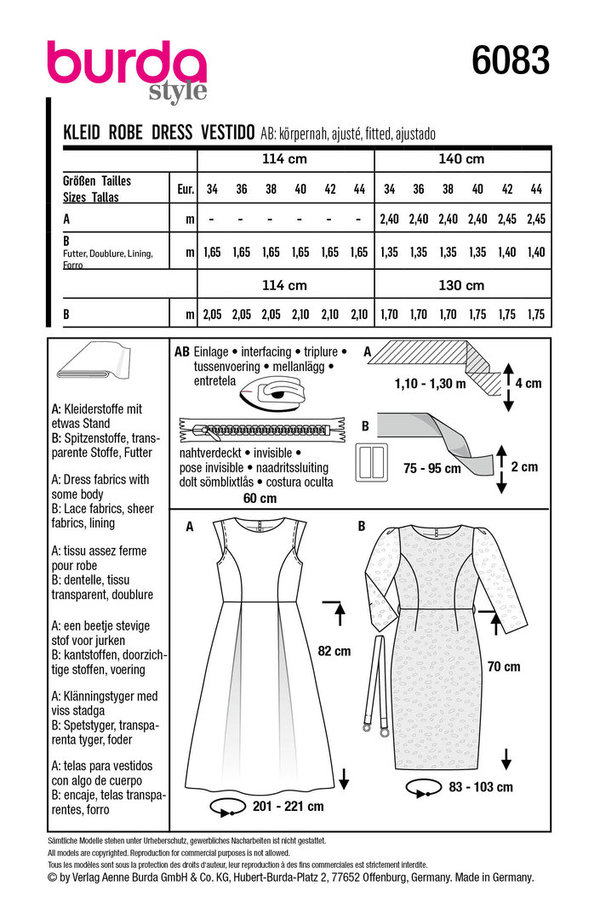 BURDA Schnittmuster Kleid #6083