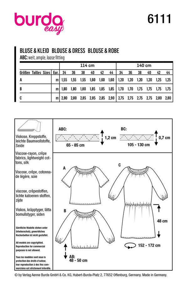 BURDA Schnittmuster Bluse & Kleid #6111