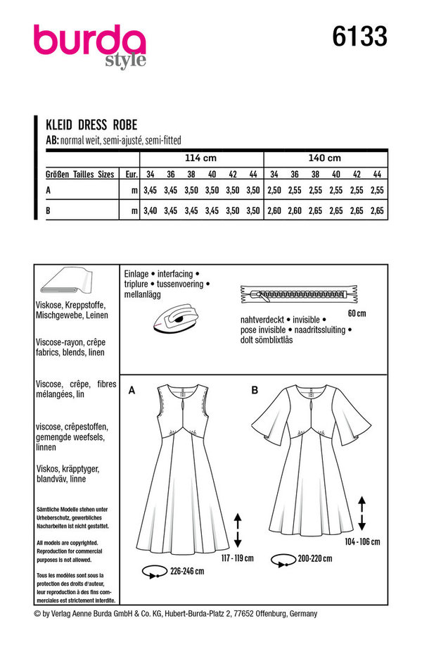 BURDA Schnittmuster Kleid #6133