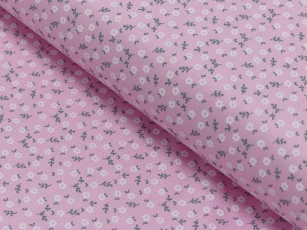 Baumwollstoff mit weißen Blumen auf rosa Hintergrund (Baumwoll-Satin)