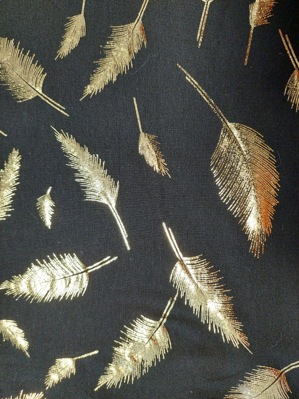 Baumwoll-Jersey Goldene Blätter auf Schwarz