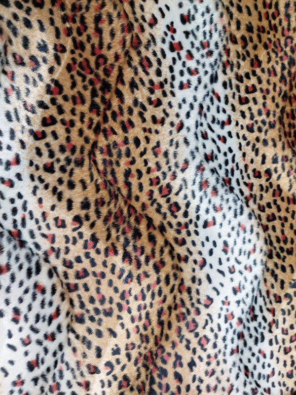 Fellimitat Leopard Hellbraun/Beige mit roten Flecken