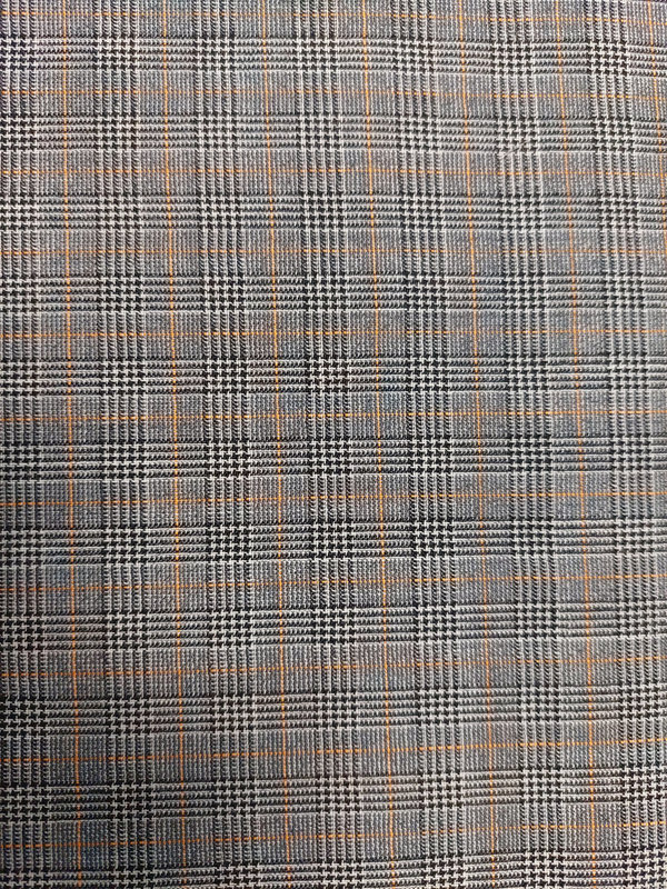 Viskose-Polyester Stoff Kleines Schwarz/Graues Karo mit einem orangen Streifen
