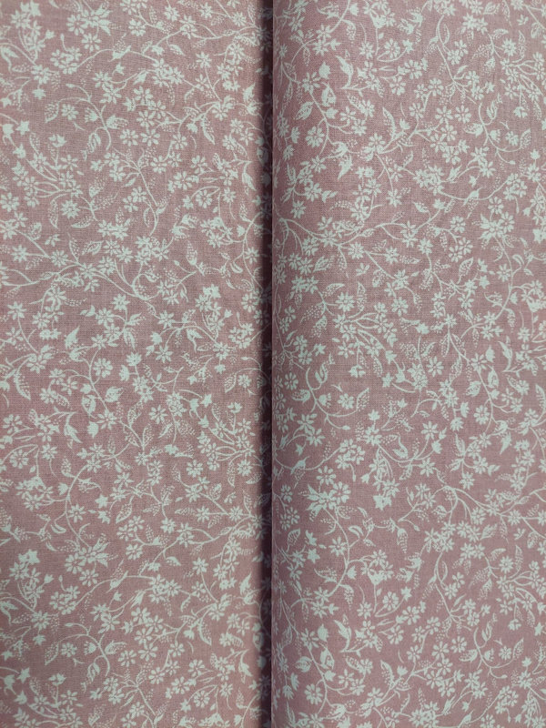 Baumwolle bedruckt, weiße Blümchen auf altrosa Hintergrund
